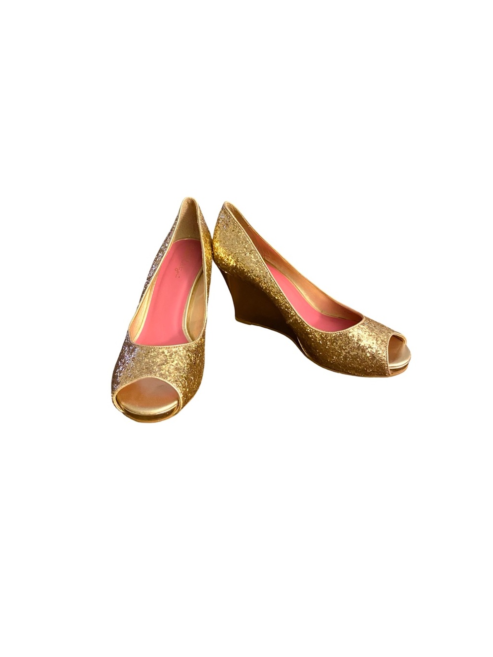 Lilly Pulitzer Gold Glitter Peep Toe Metallic Wedge Heels Size 9.5